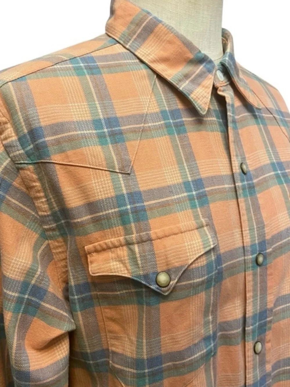 Vtg Polo Ralph Lauren Plaid Cotton Flannel Pearl Snap Shirt L Western CabinCore